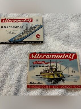 Lot of 2 Micromodels Vintage HMS Vanguard & Cotton Blossom ships
